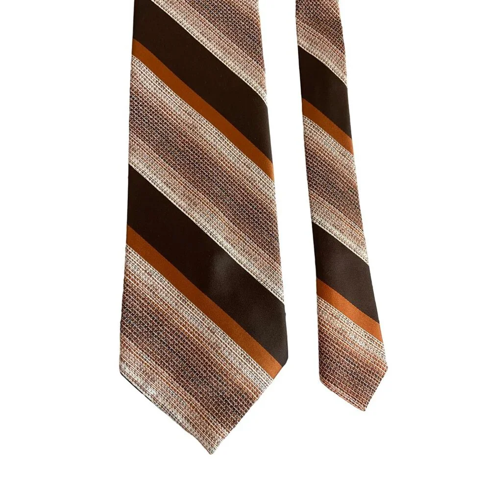 Vintage McCall’s by Damon Necktie Brown Stripe Retro 70s Disco Wide Dad Gift_3